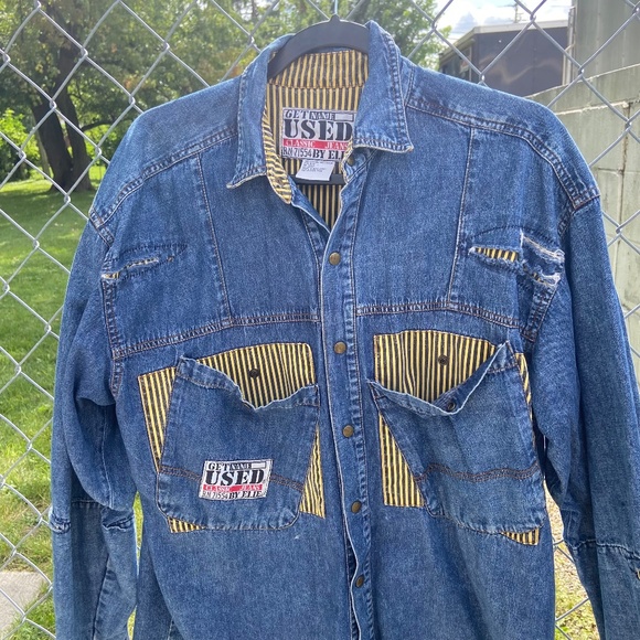 Vintage 90s Get Used By Elie Denim Jean Jacket Mens Medium Snap Button Up Shirt - Picture 2 of 9